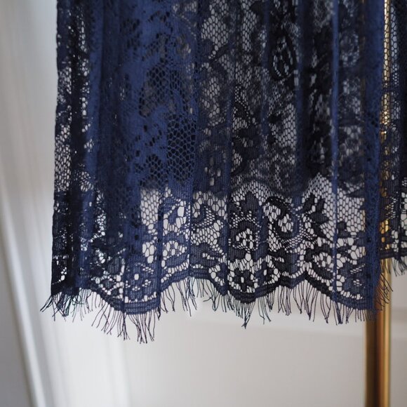 Dark Academia Gothic Romantic Partially Sheer Navy Lace Midi Skirt Whimsigoth - Picture 6 of 11